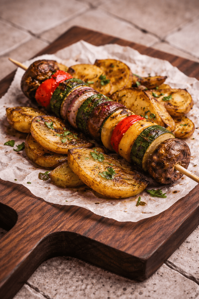 Frigărui de Legume pe Pat de Cartofi